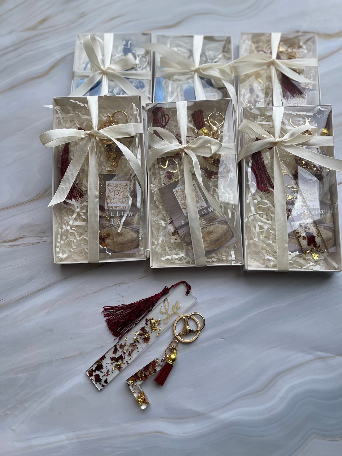Personalised Bookmark & Keyring Set - Rose Petal