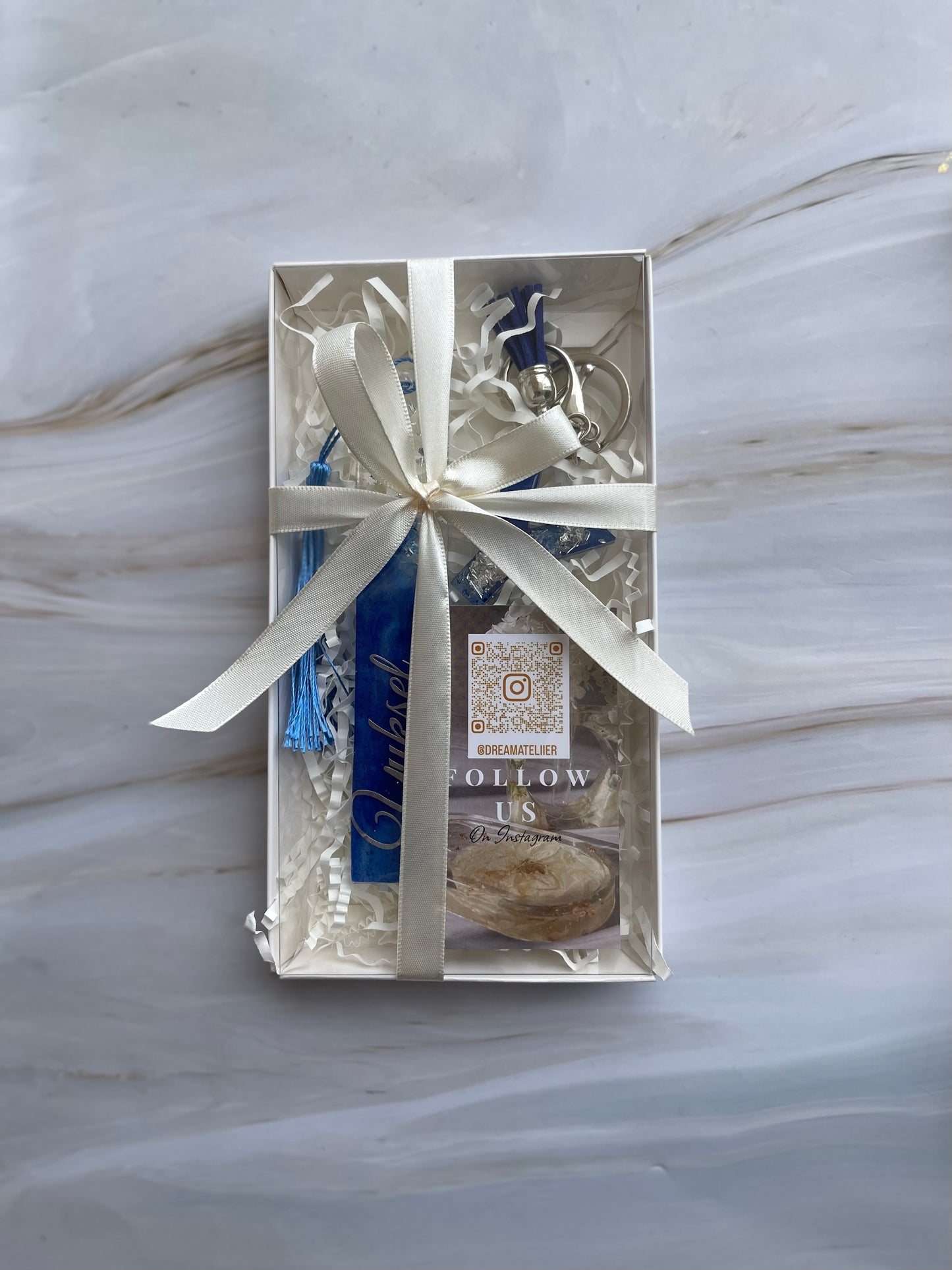 Personalised Bookmark & Keyring Set - Blue & Silver