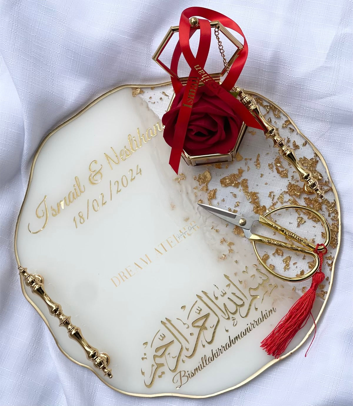 Engagement Personalised Tray - Gold & White