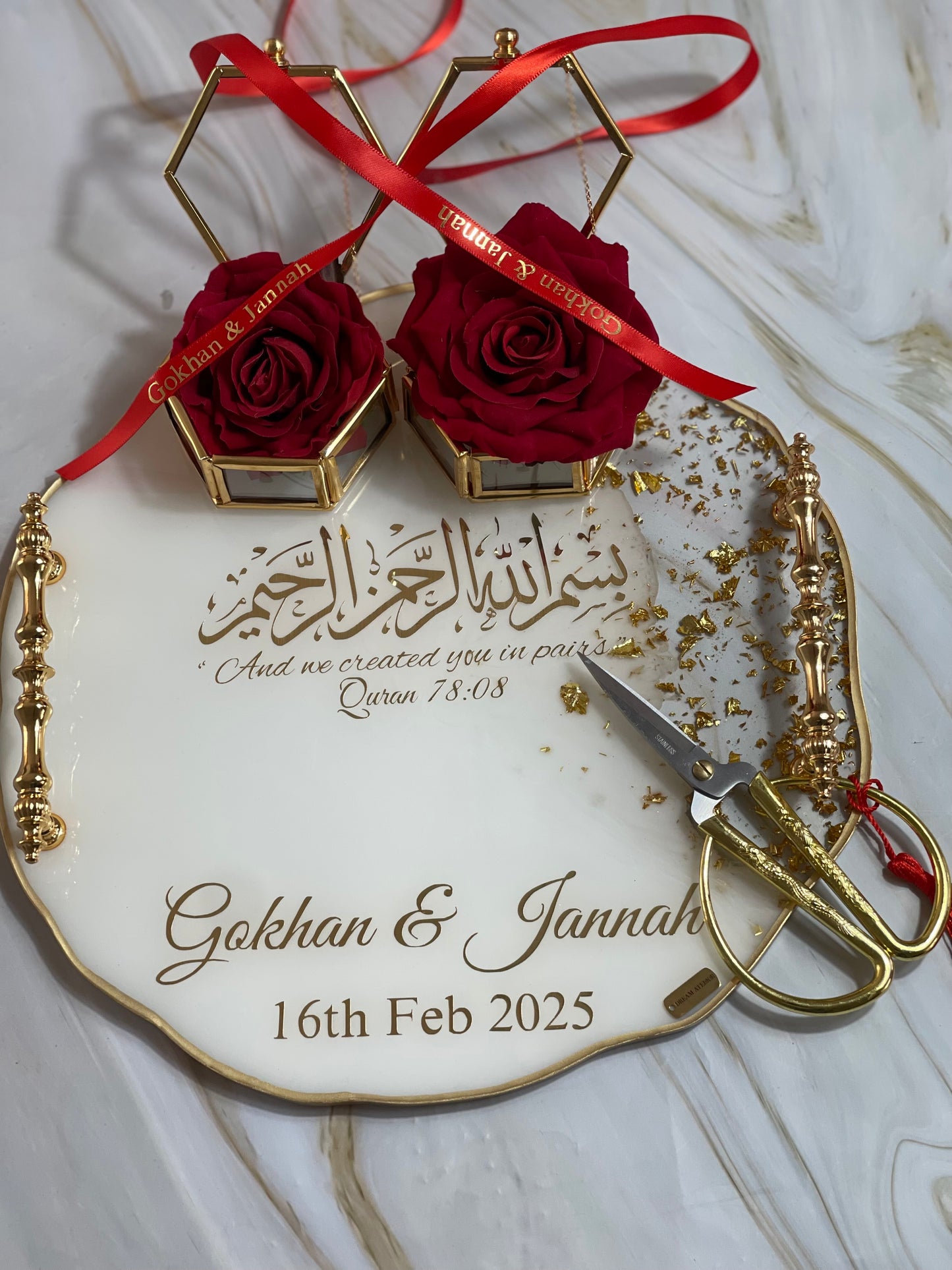 Engagement Personalised Tray - Gold & White
