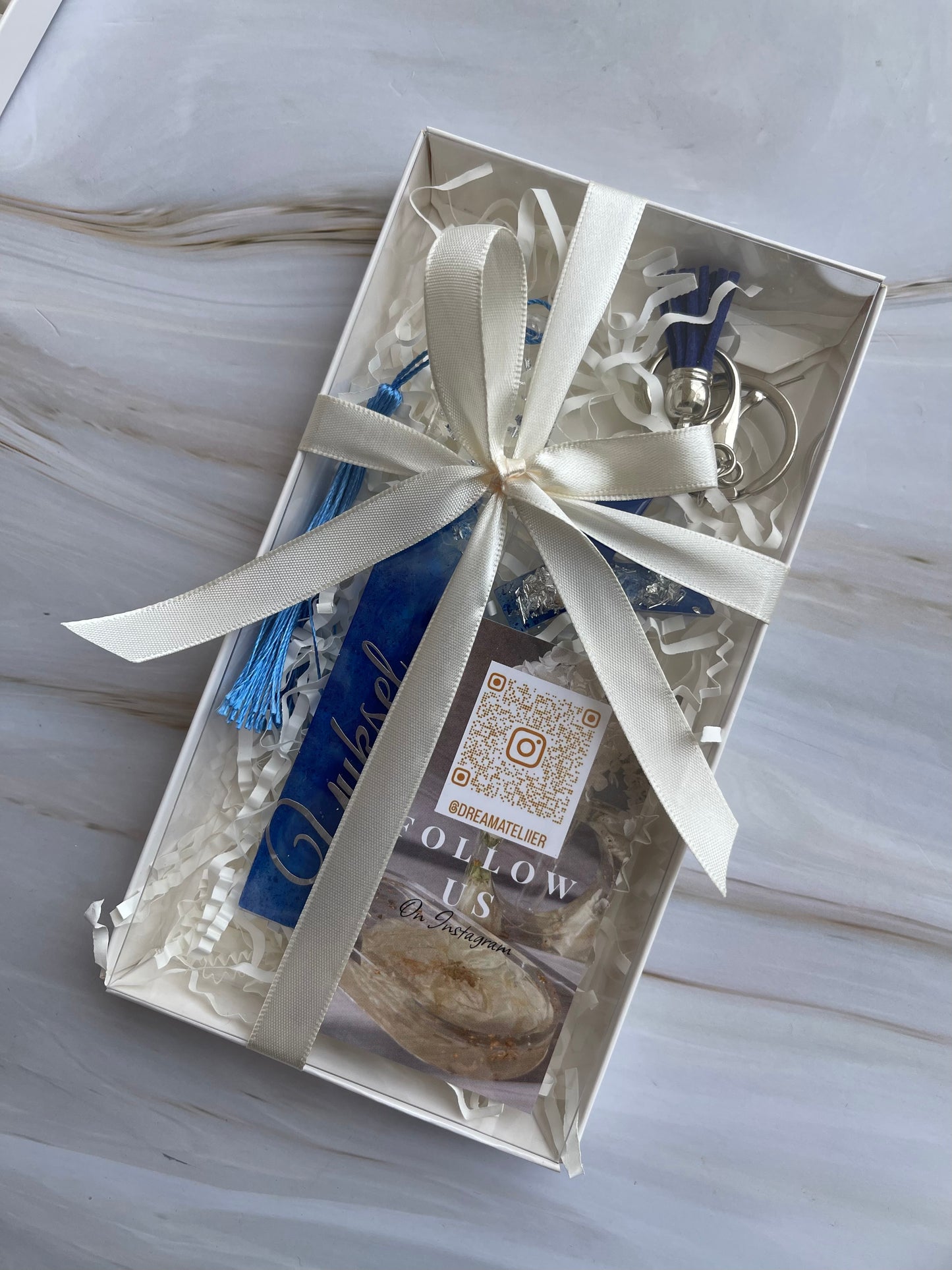 Personalised Bookmark & Keyring Set - Blue & Silver