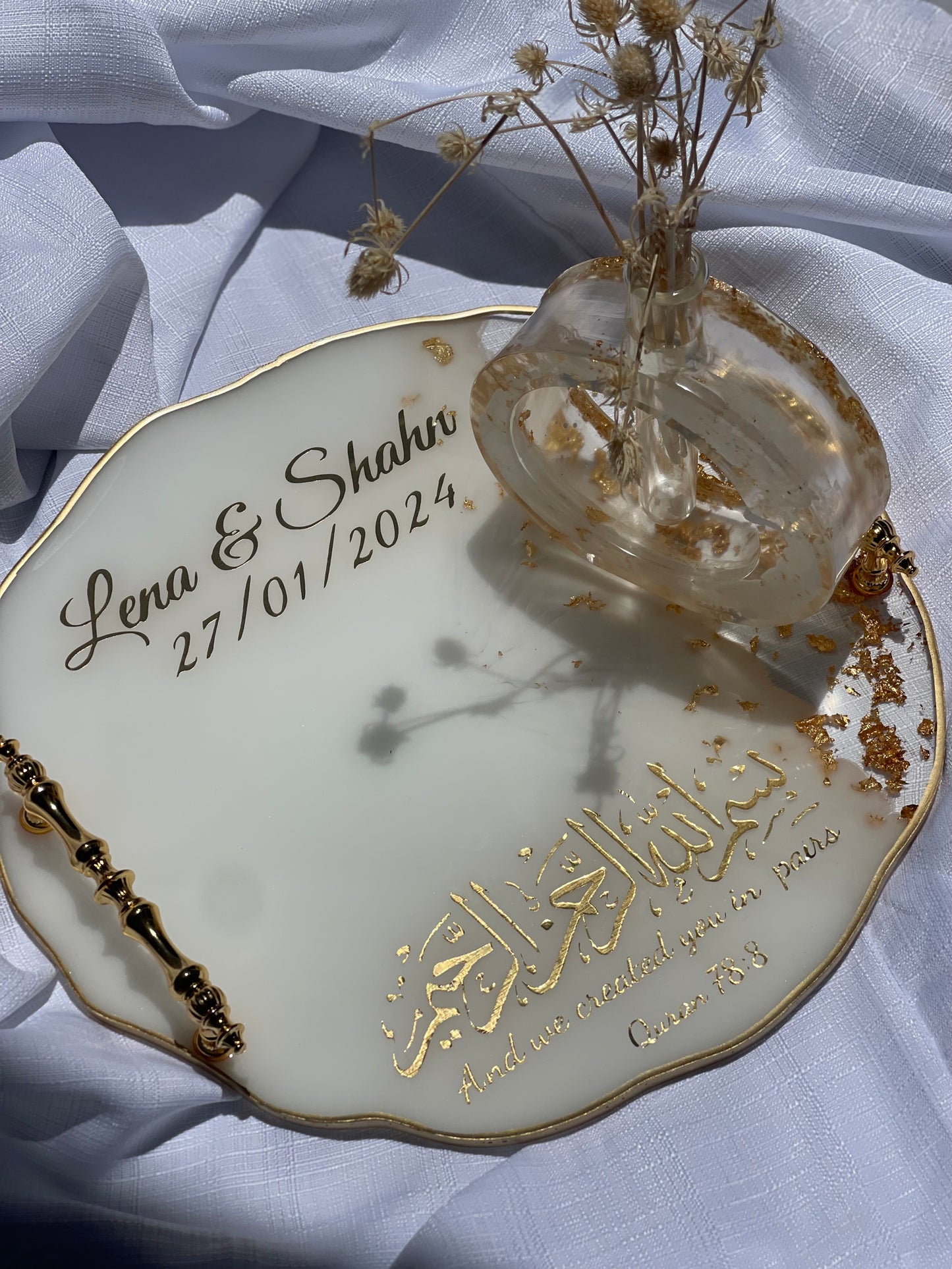 Engagement Personalised Tray - Gold & White