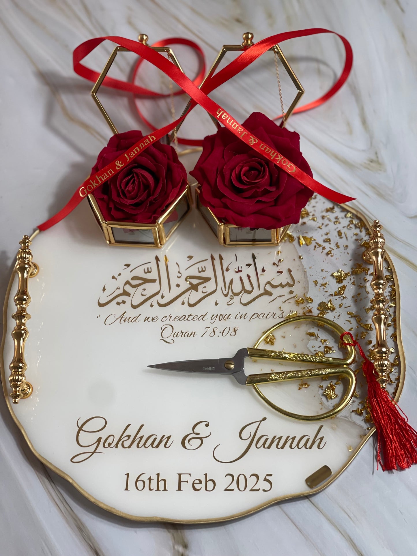 Engagement Personalised Tray - Gold & White