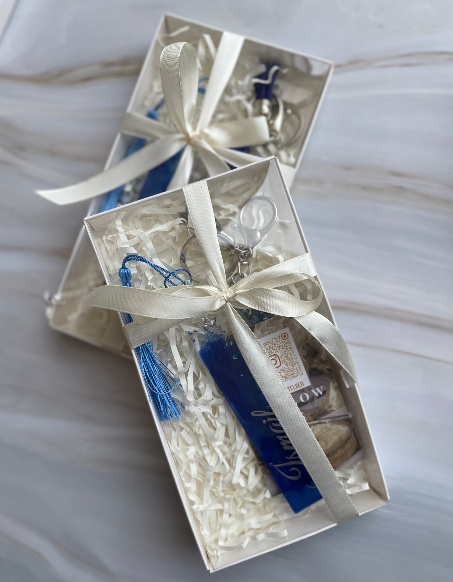 Personalised Bookmark & Keyring Set - Blue & Silver