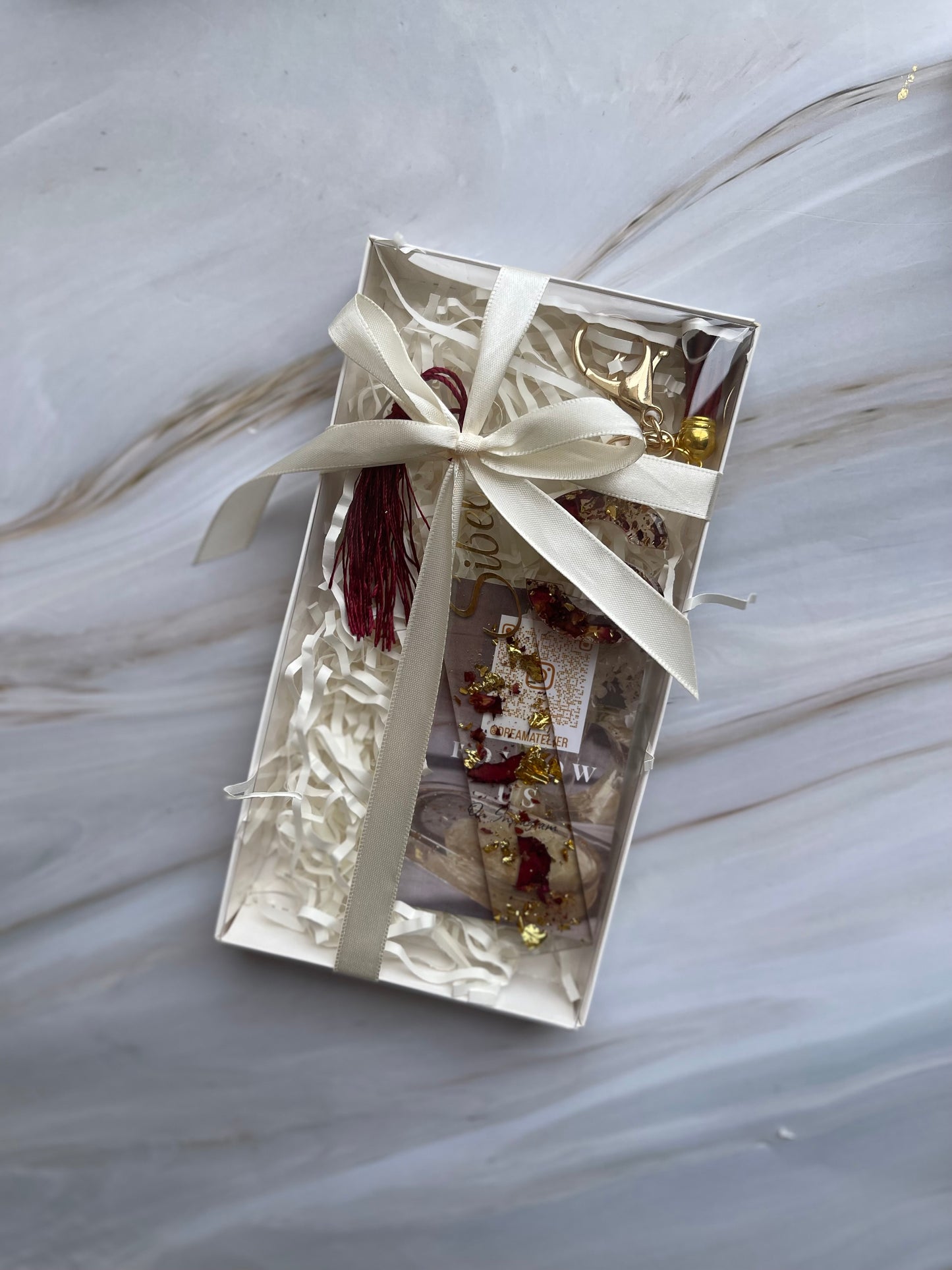 Personalised Bookmark & Keyring Set - Rose Petal