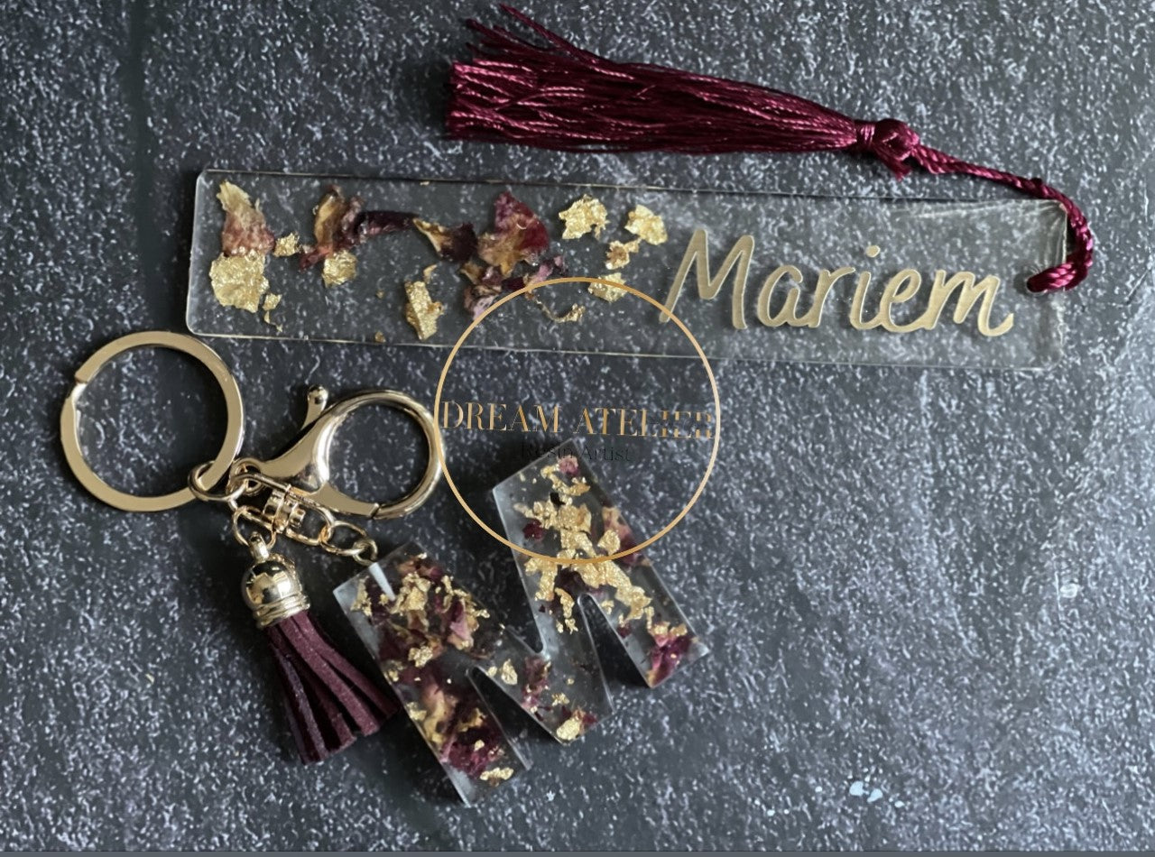 Personalised Bookmark & Keyring Set - Rose Petal