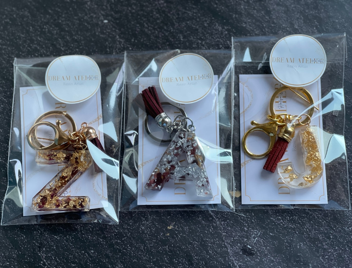 Letter Keyring-Rose Petal Gold/Silver Leaf