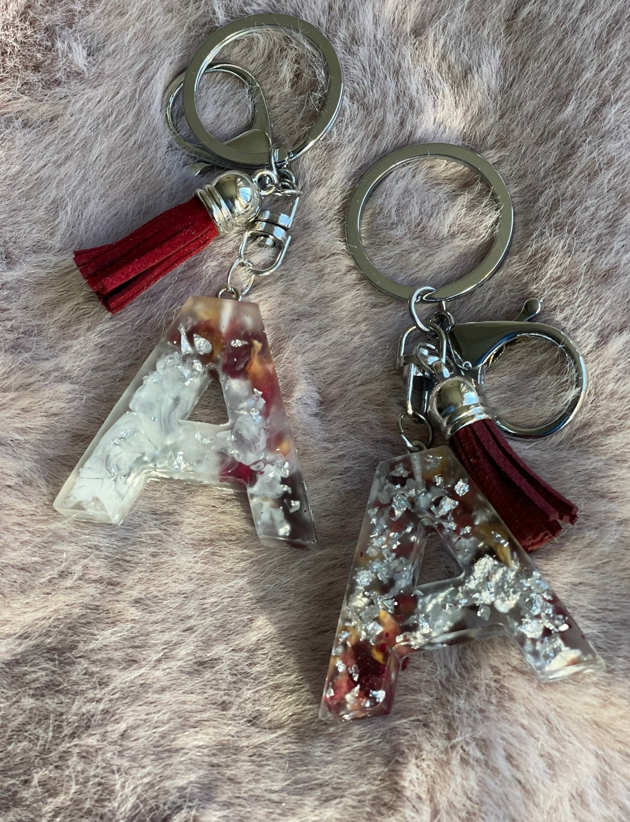 Letter Keyring-Rose Petal Gold/Silver Leaf