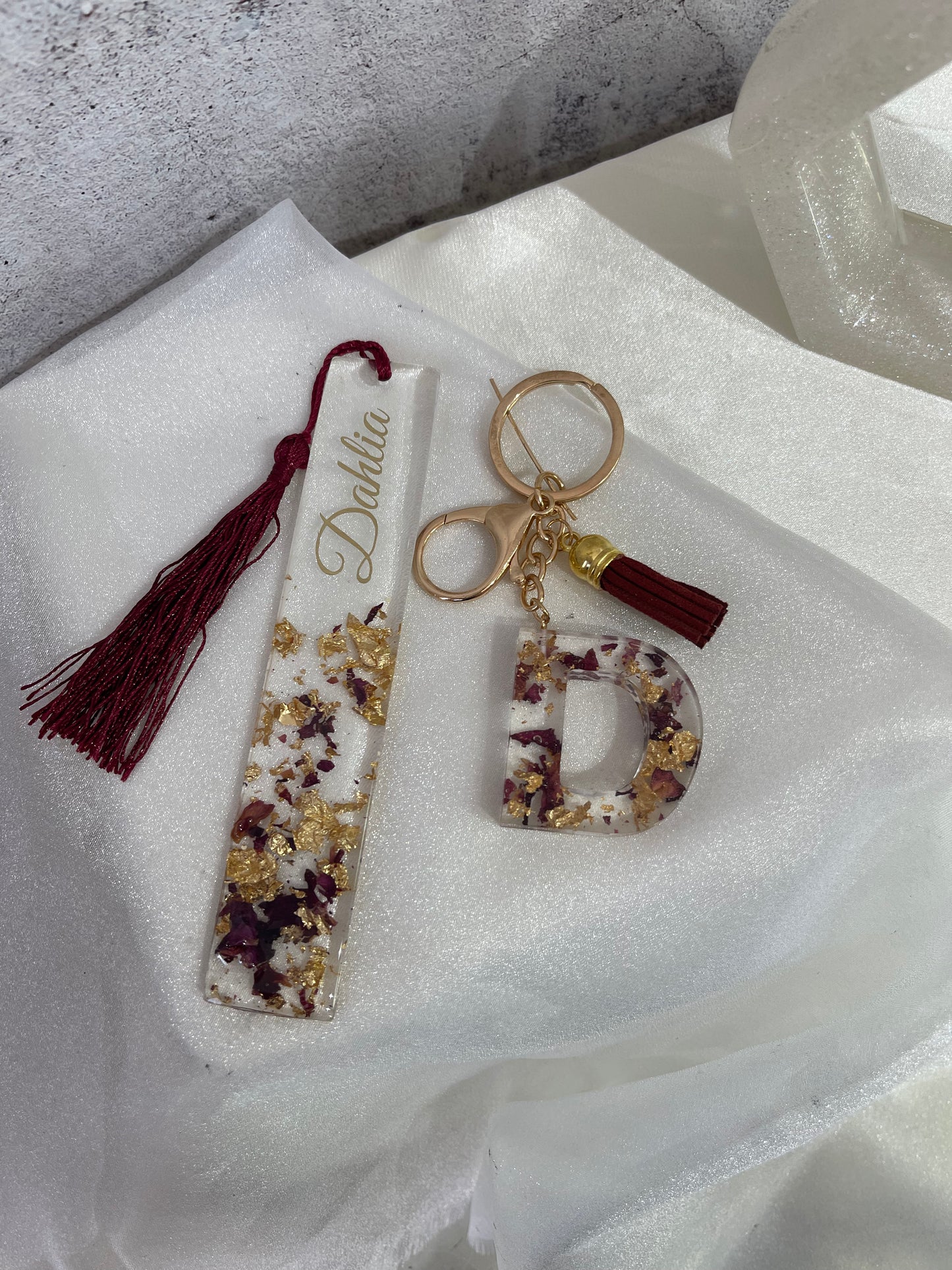 Personalised Bookmark & Keyring Set - Rose Petal