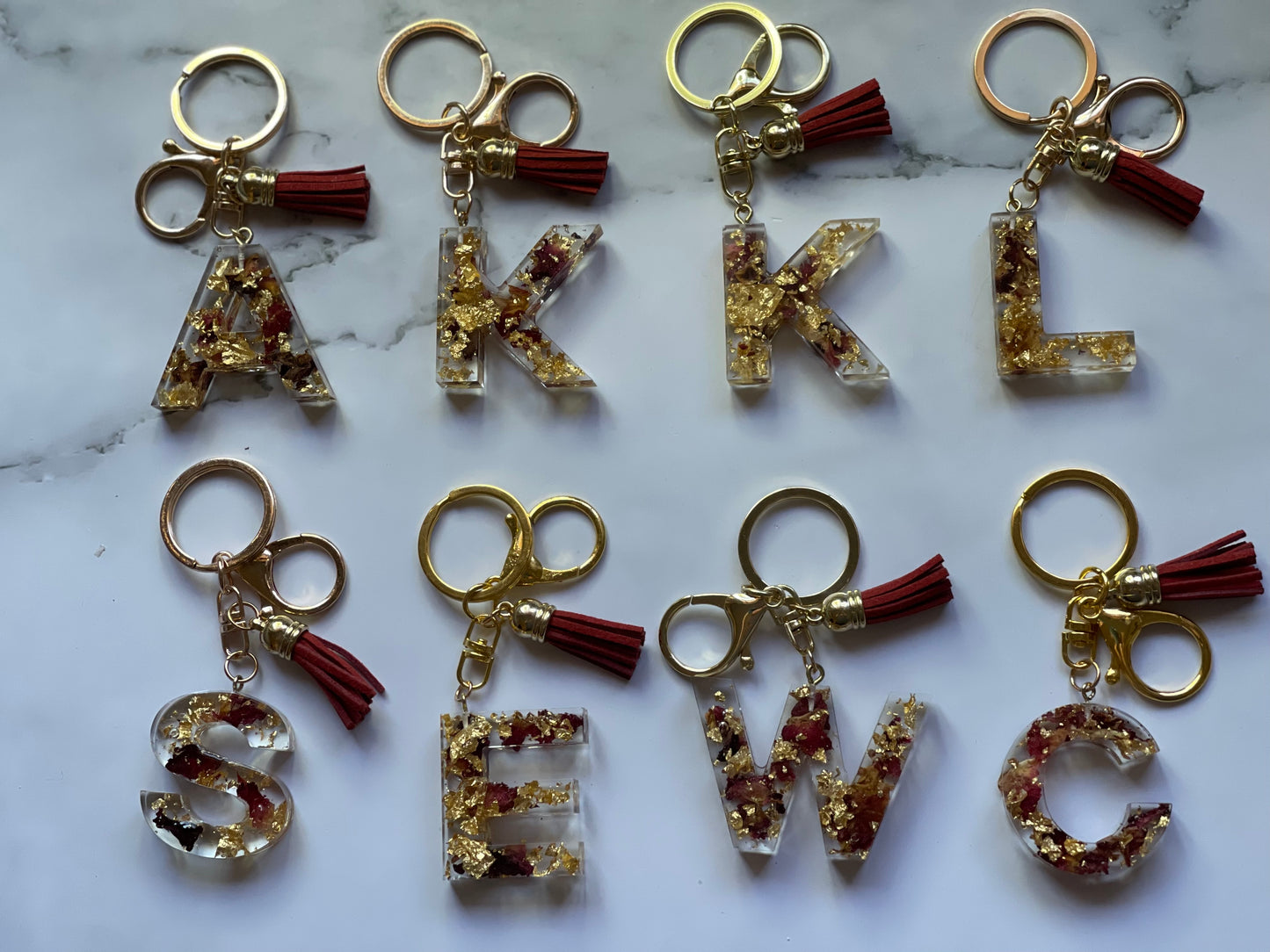 Letter Keyring-Rose Petal Gold/Silver Leaf