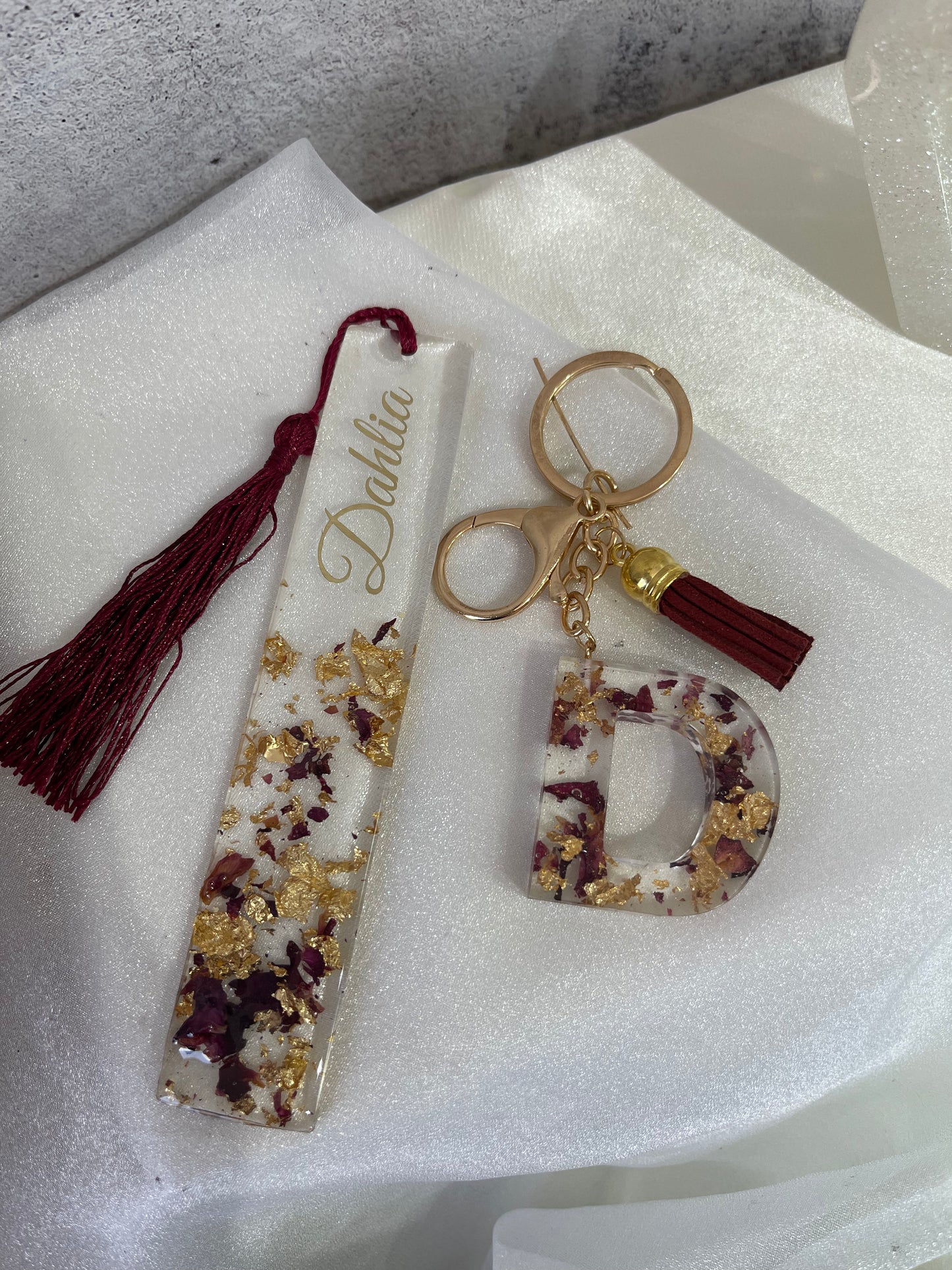 Personalised Bookmark & Keyring Set - Rose Petal