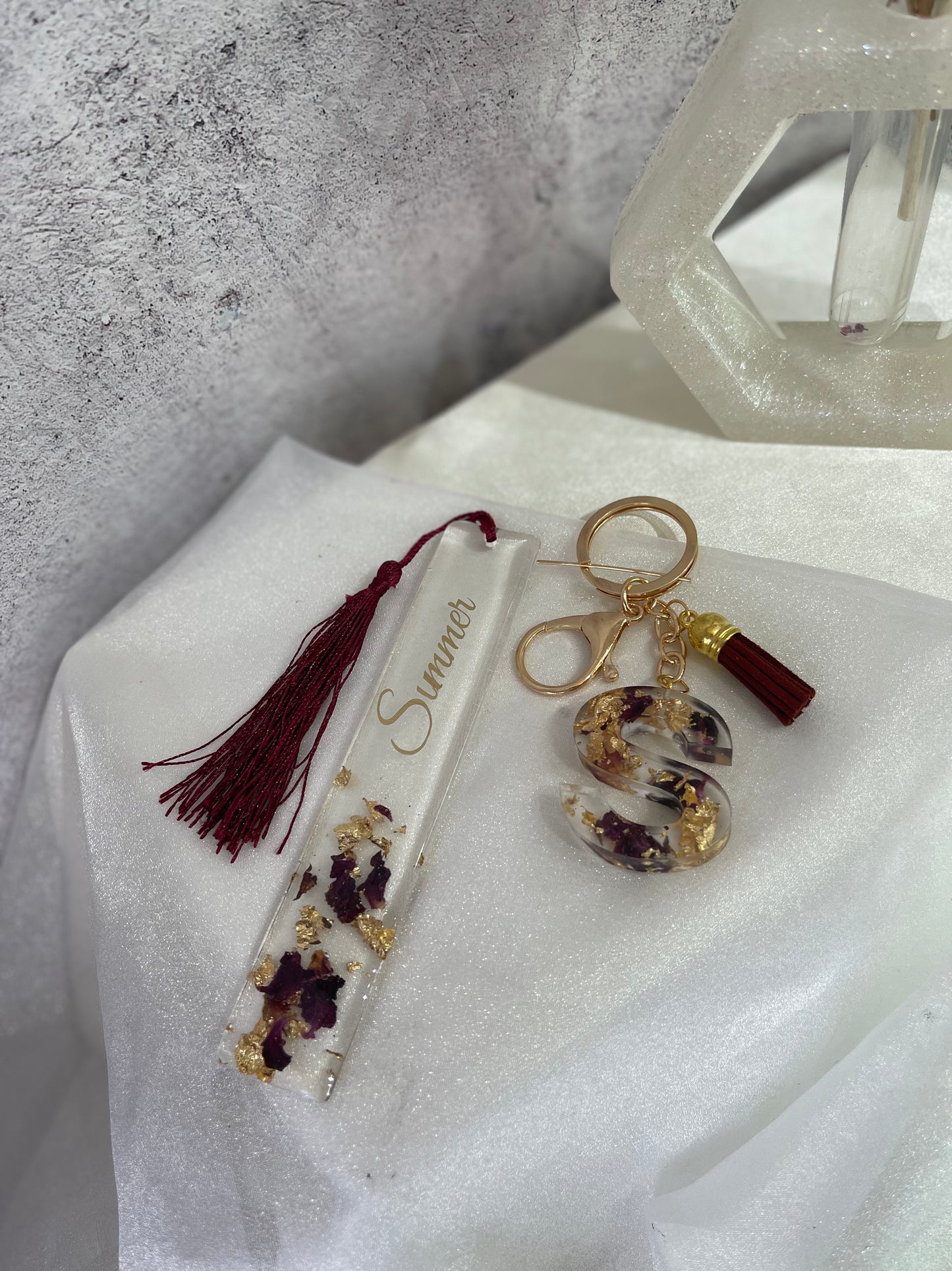 Personalised Bookmark & Keyring Set - Rose Petal
