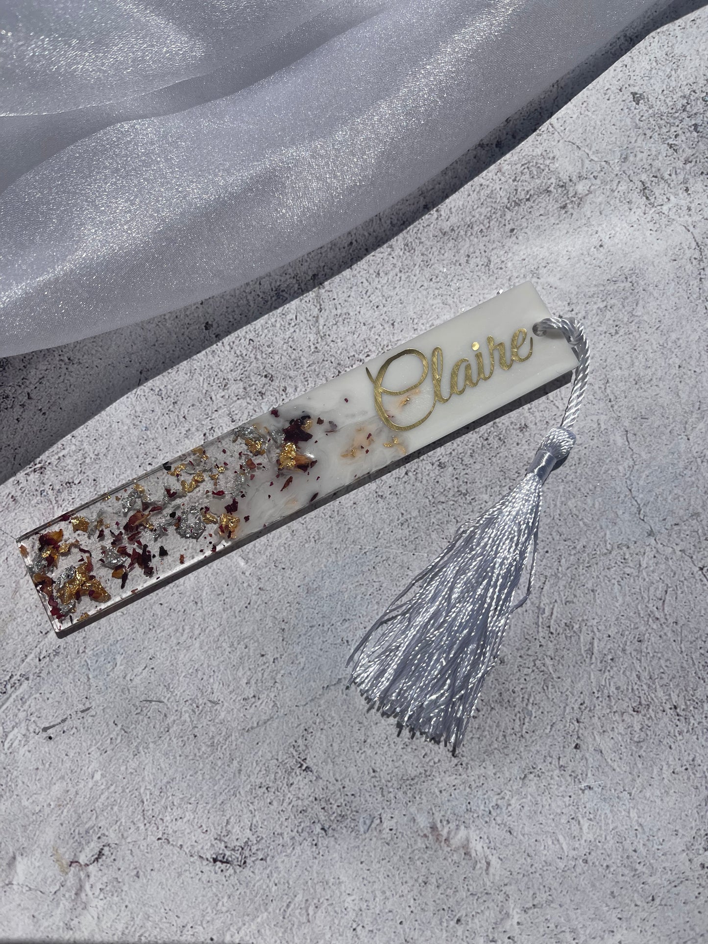 Personalised Bookmark & Keyring Set - White &Rose Petal