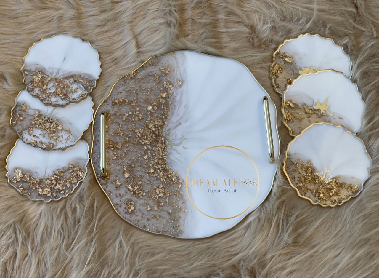 Circle Tray - Gold and White