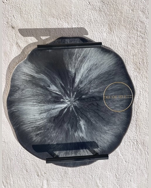 Circle Tray - Black and White Marble