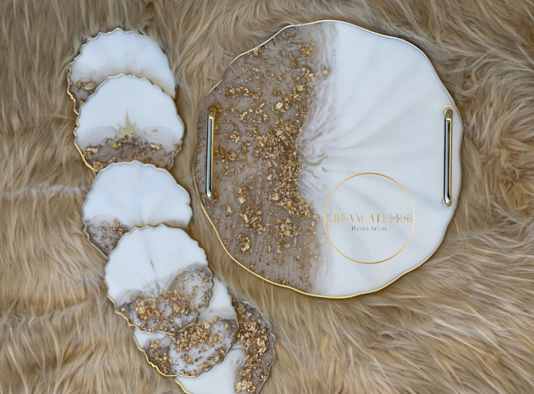 Circle Tray - Gold and White