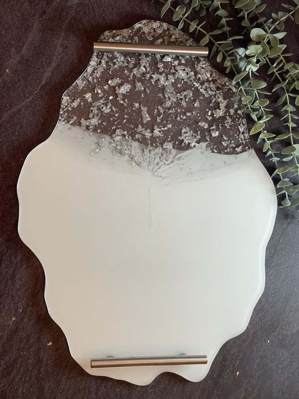 XL Agate Tray - Silver and White