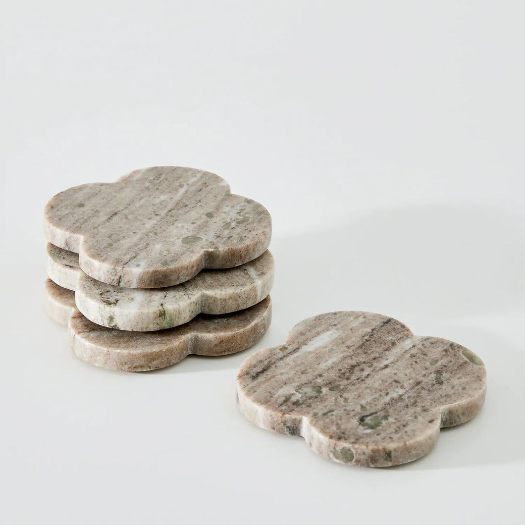 Set of 4 Floral Beige Marble Coasters
