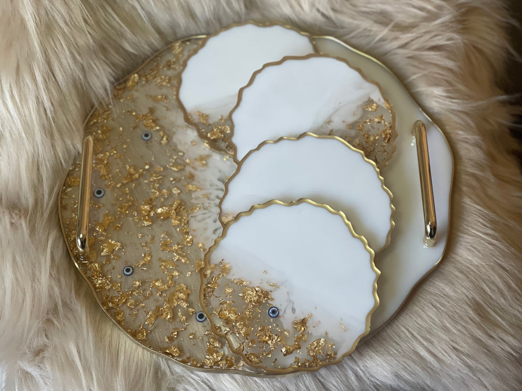 Circle Tray - Gold With Evil Eye