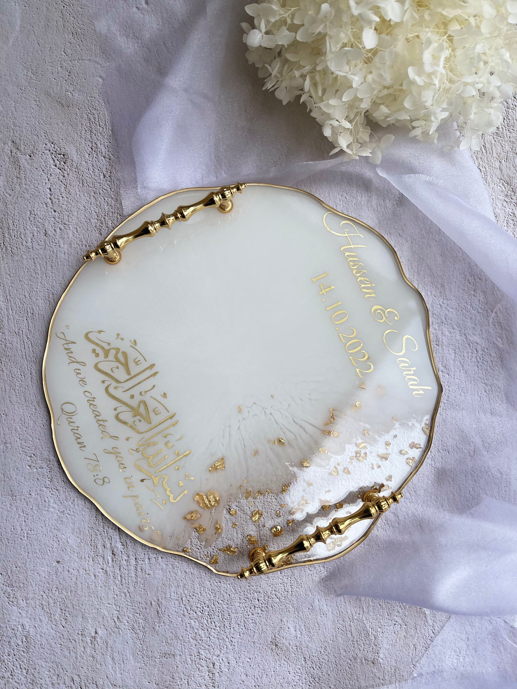 Engagement Circle Tray - Gold and White (personalised)